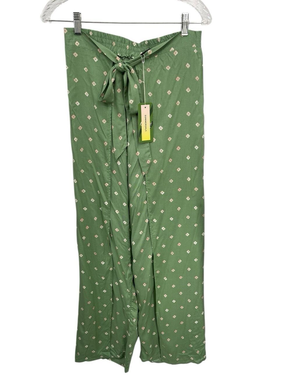 NWT Summersalt The Easy Breezy Eco Voile Wrap Pant Diamond Dot Green Size Small